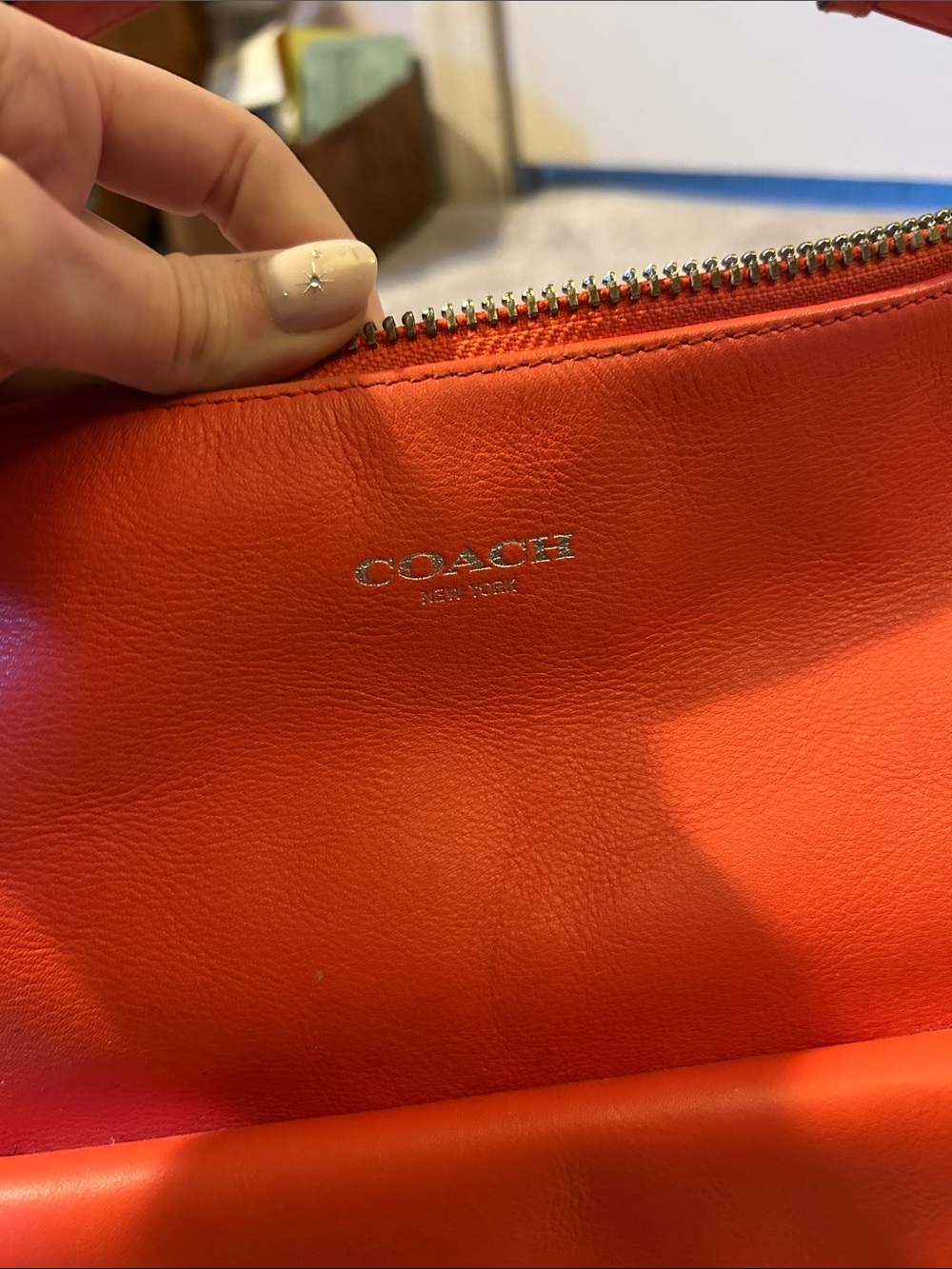 Coach Orange Pebbled Leather Shoulder Bag with Front Pocket - Picture 3 of 5